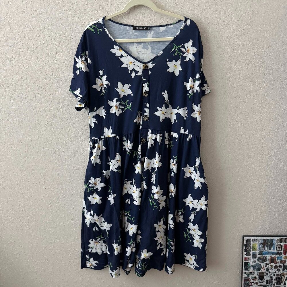 Navy and white floral dress